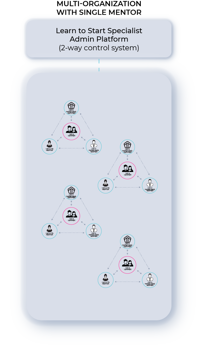 Diagram showing a multi-school organization with a single mentors